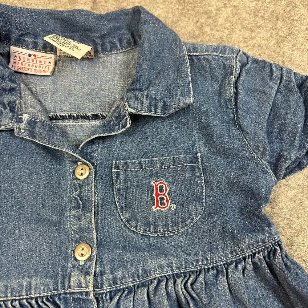 RARE Vintage Carter's MLB Boston Red Sox Denim Shirt Dress Girls Size 6